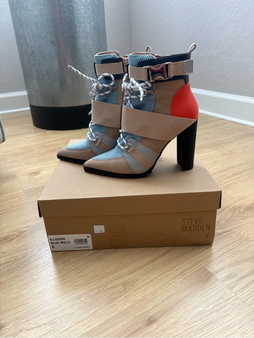 Steve Madden Illusion Multi-Color Lace-Up High Heel Ankle Boots